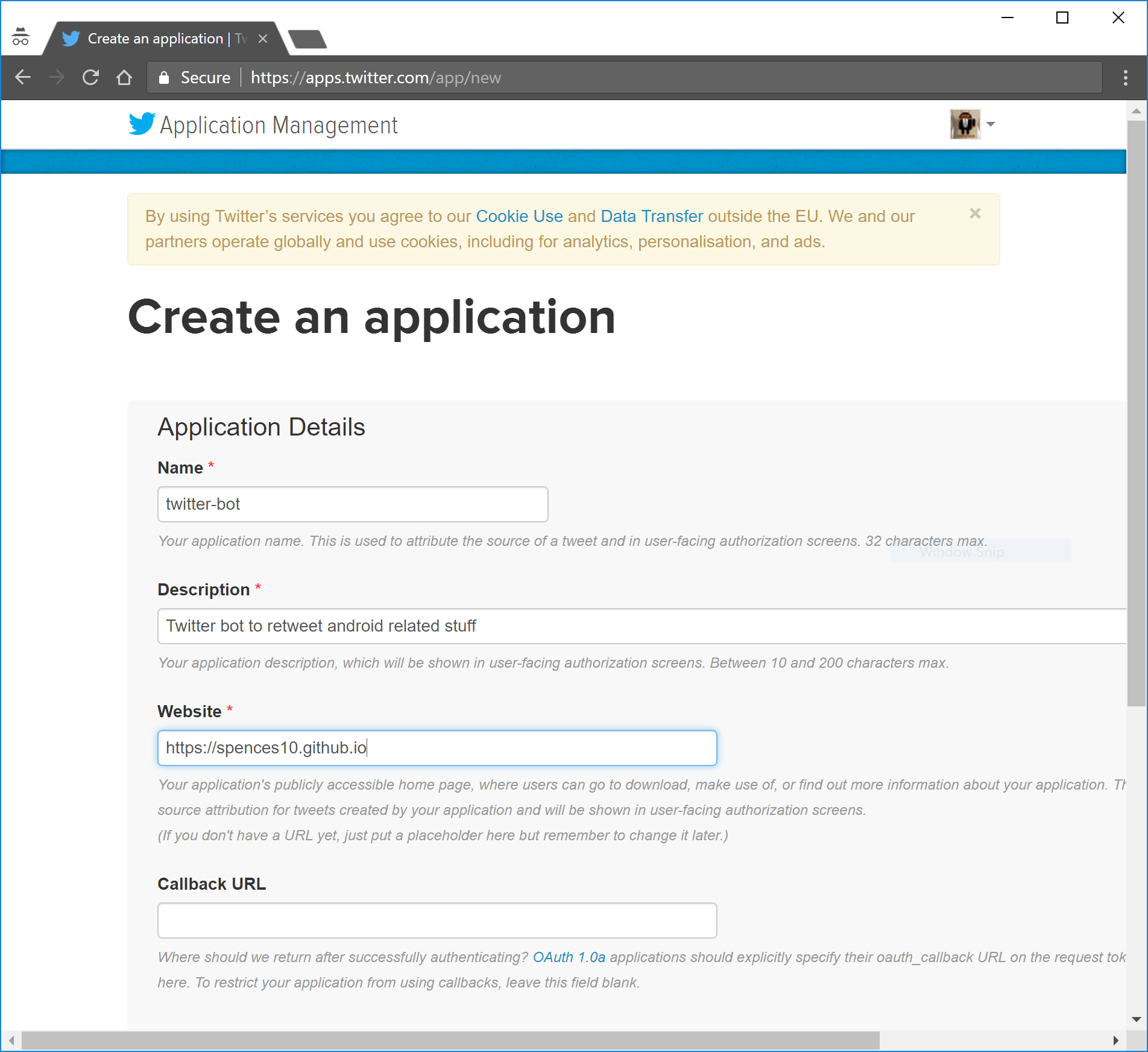 twitter application setup